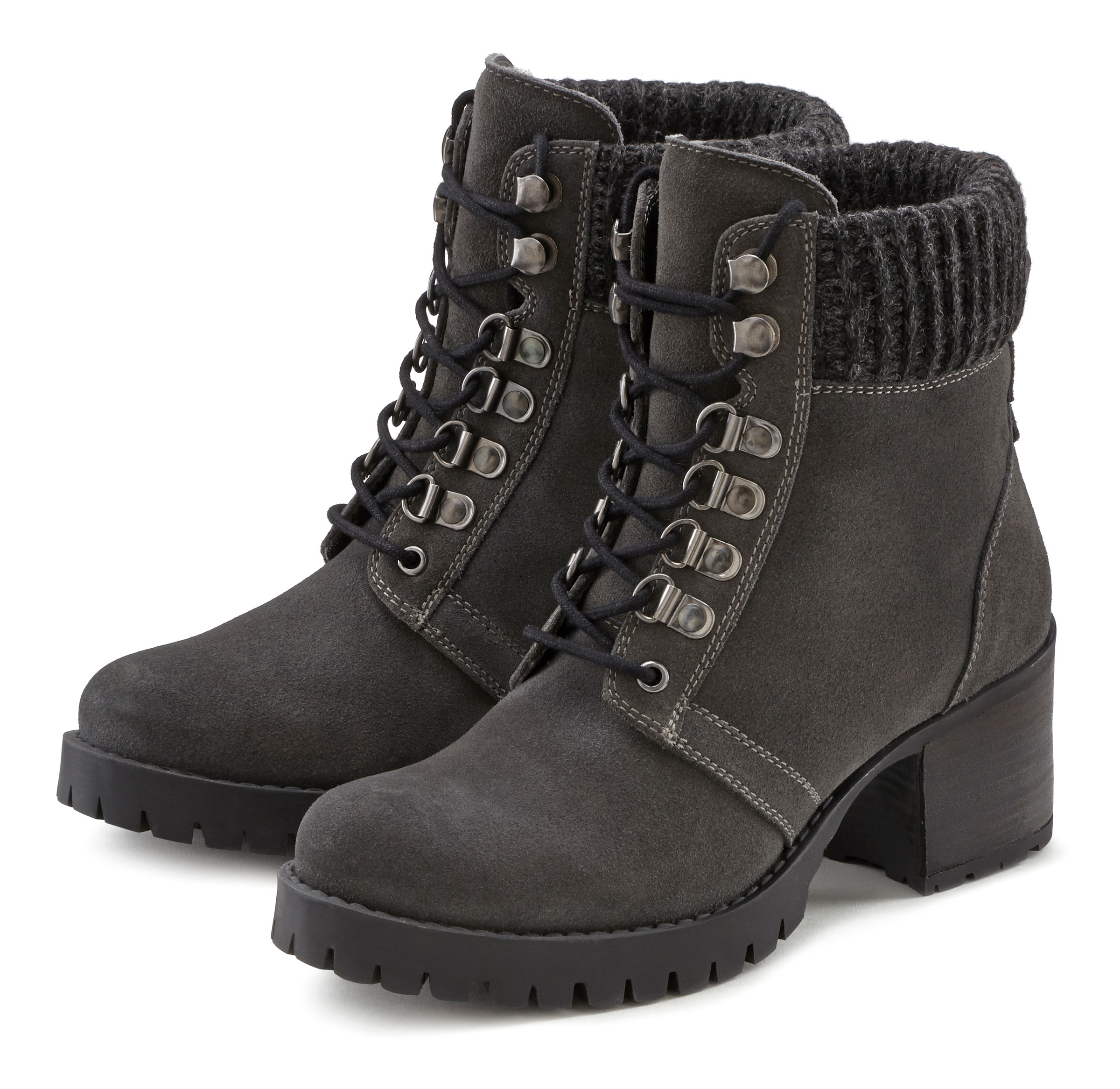 lascana -  Stiefelette, Boots aus Leder mit Blockabsatz zum Schnüren