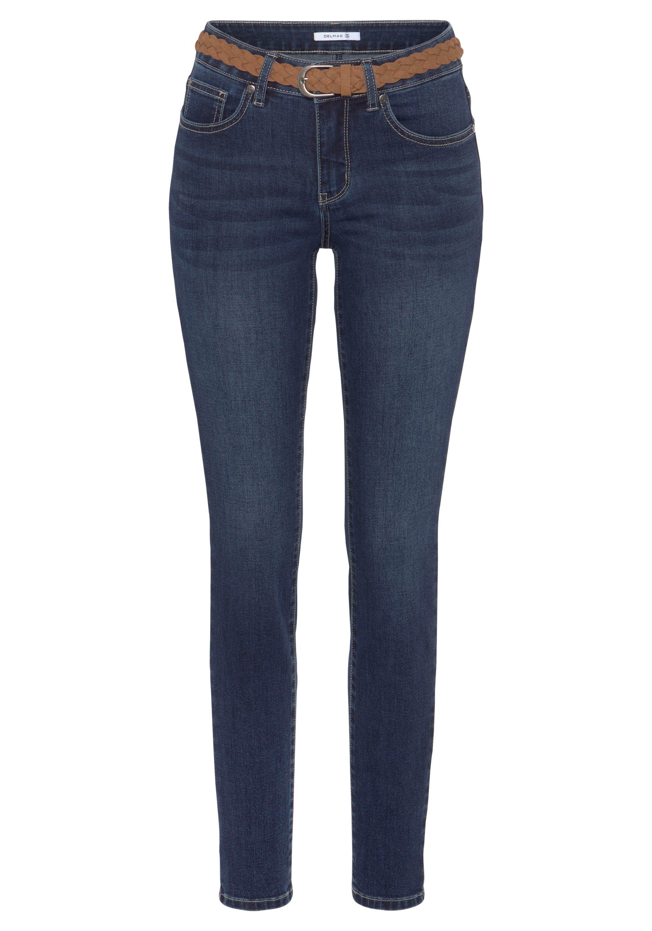DELMAO Slim-fit-Jeans, (Set, Flechtgürtel 2 MARKE! mit ---NEUE kaufen modischem mit tlg., Gürtel)