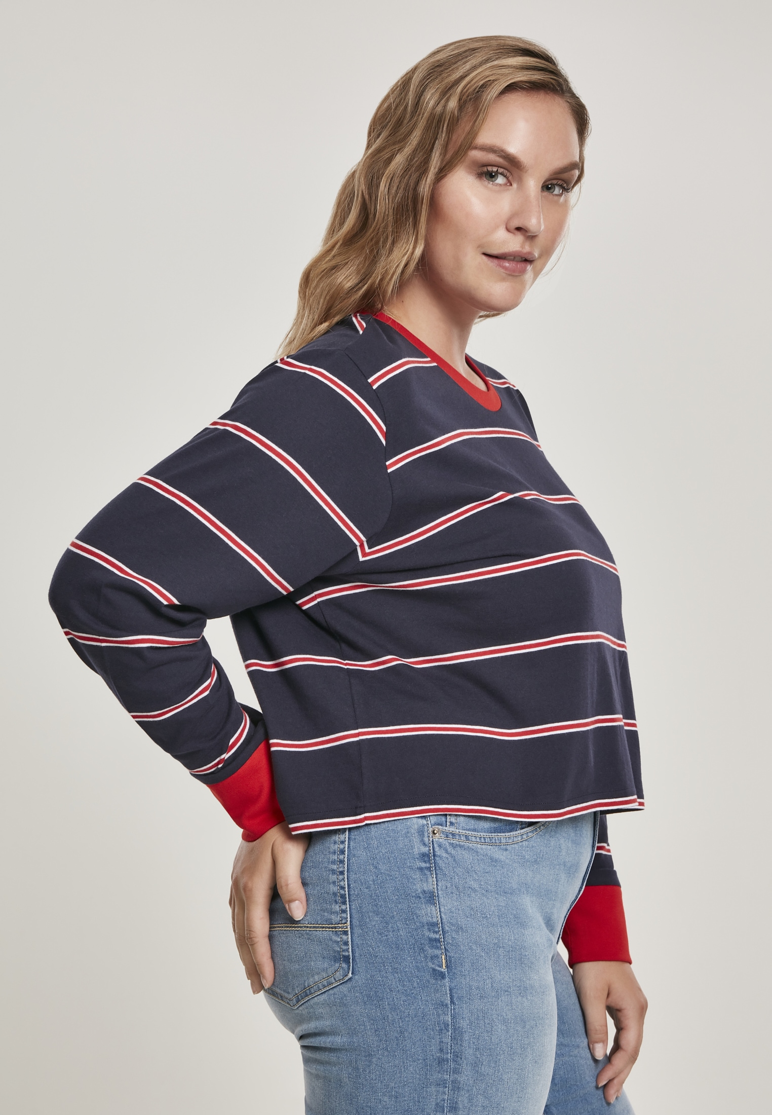 URBAN CLASSICS Langarmshirt »Damen Ladies Short Yarn Dyed Skate Stripe LS«,  (1 tlg.) shoppen