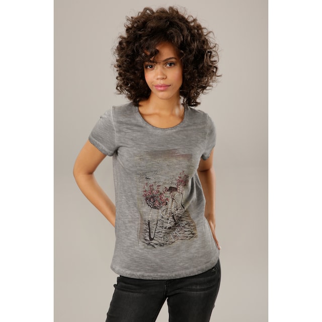 Aniston CASUAL T-Shirt, mit Glitzersteinchen verzierter Frontdruck online