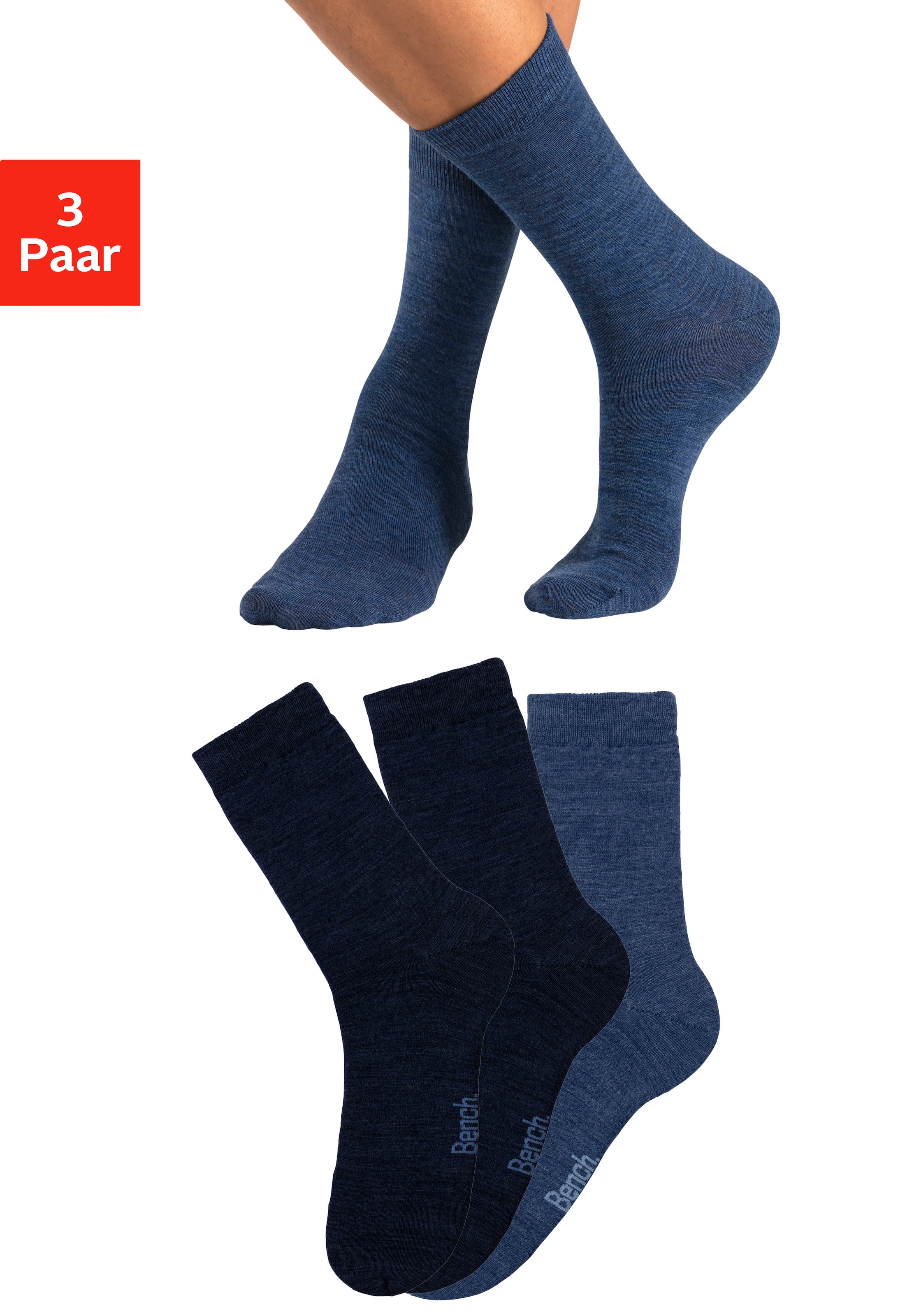Bench. Socken, (3 flauschigem walking kaufen aus Wollsocken online I\'m Material Paar), 