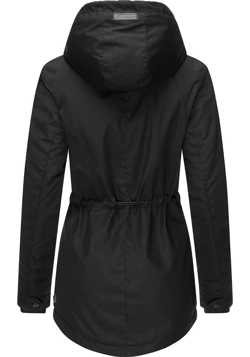 Winterjacke Kapuze, Label«, Jahreszeit kalte Ragwear online »Monadis Winterparka mit die für Black stylischer