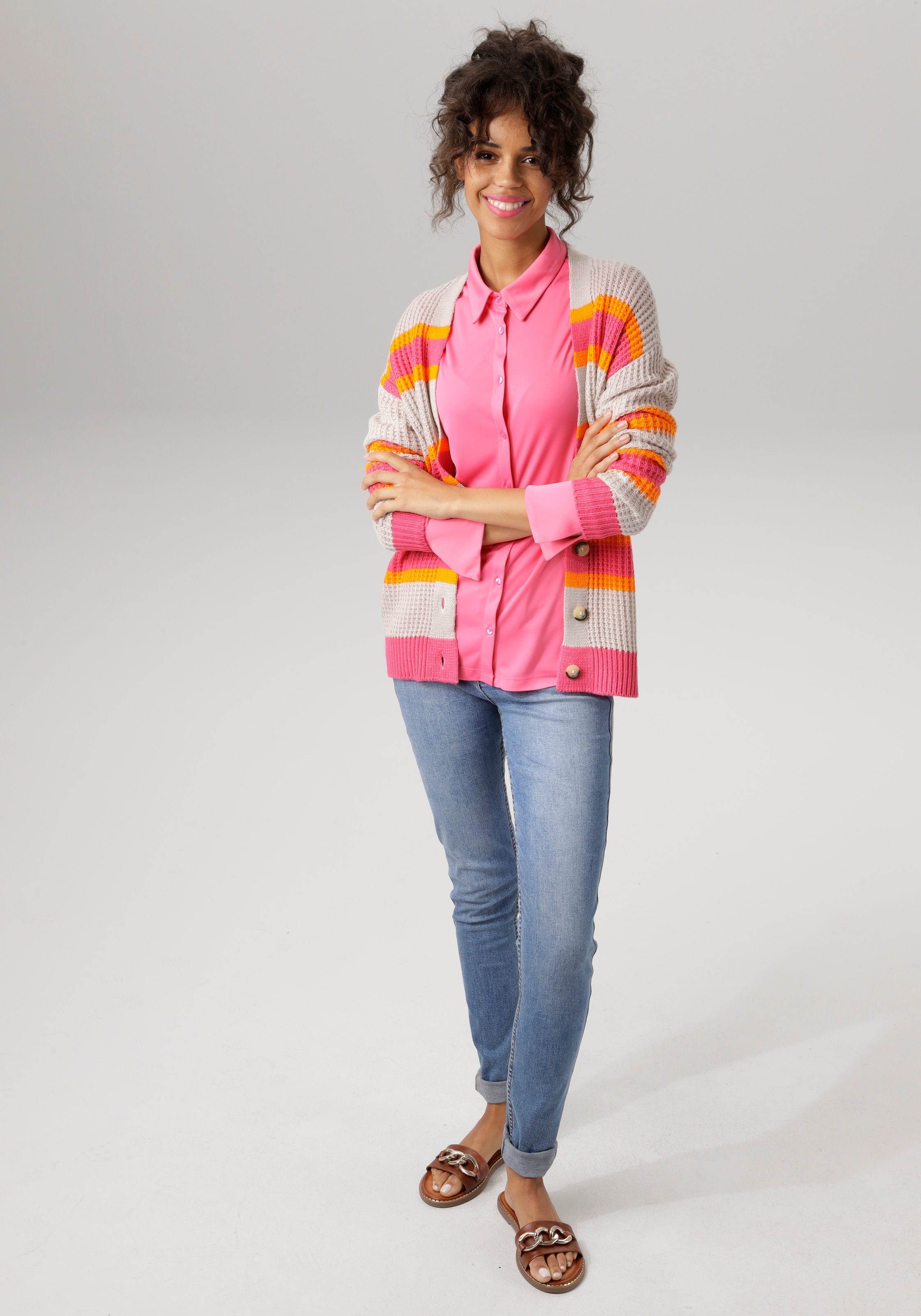 CASUAL Streifen-Dessin Aniston Strickjacke, im shoppen farbenfrohem