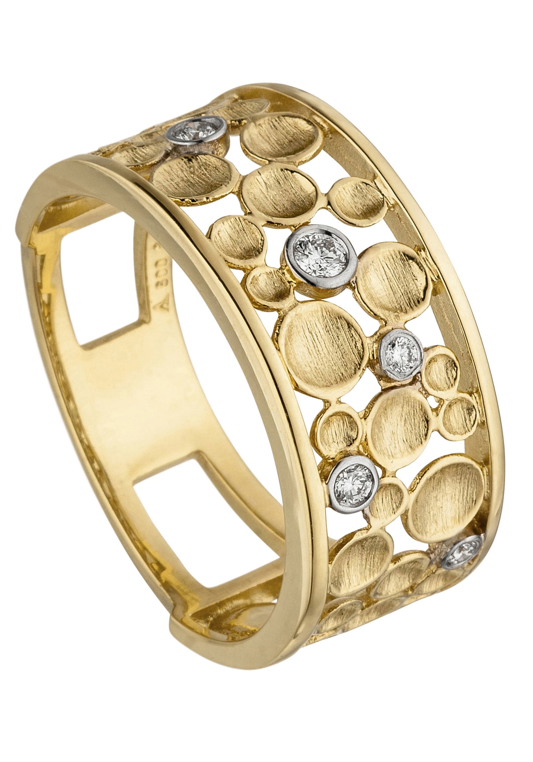 JOBO Fingerring Gold Ring Onlineshop breit mit 5 I\'m | walking »Breiter Diamanten«, 585 im