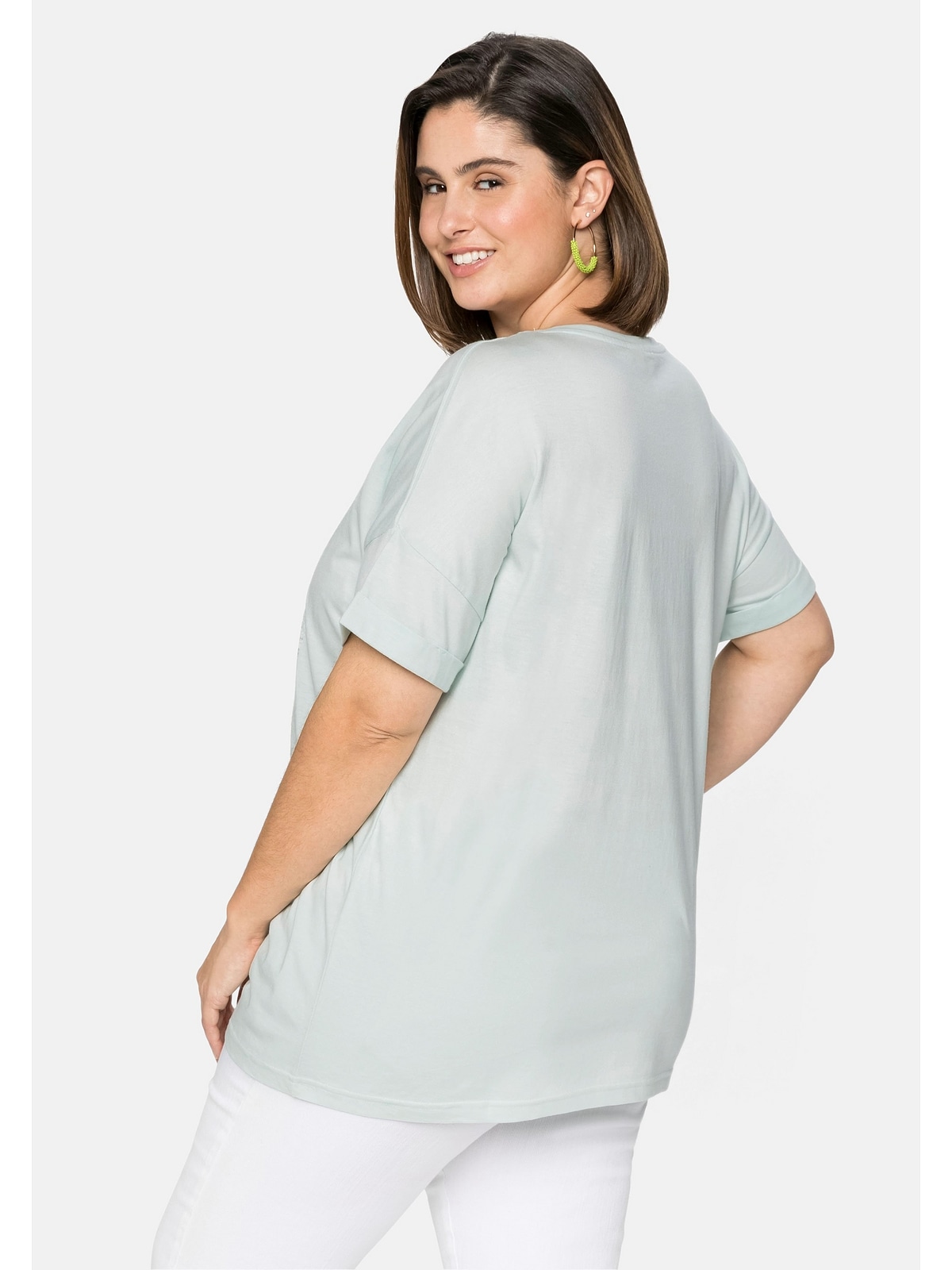 Sheego T-Shirt und Frontdruck »Große mit online Größen«, Ärmelaufschlag
