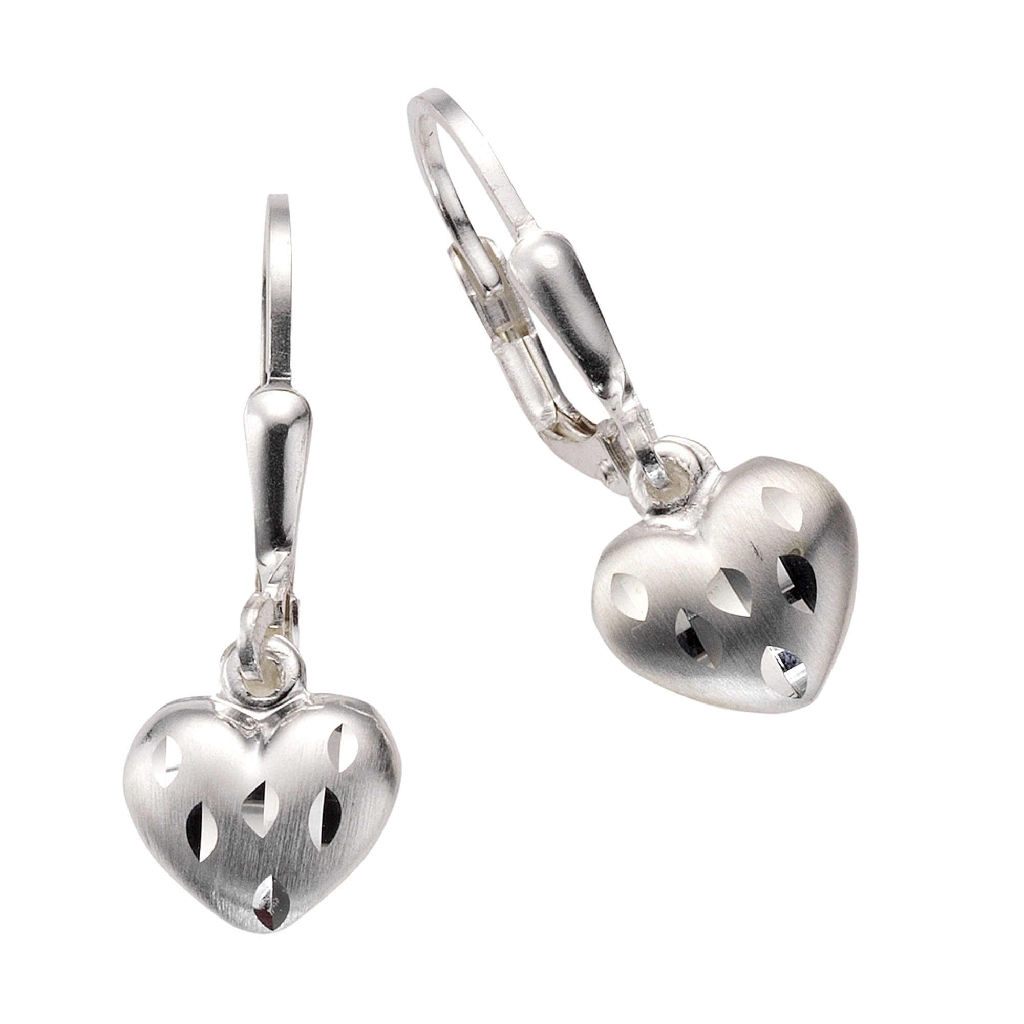 Zeeme Paar Ohrhänger Silber Sterling 925/- Herz diamantiert