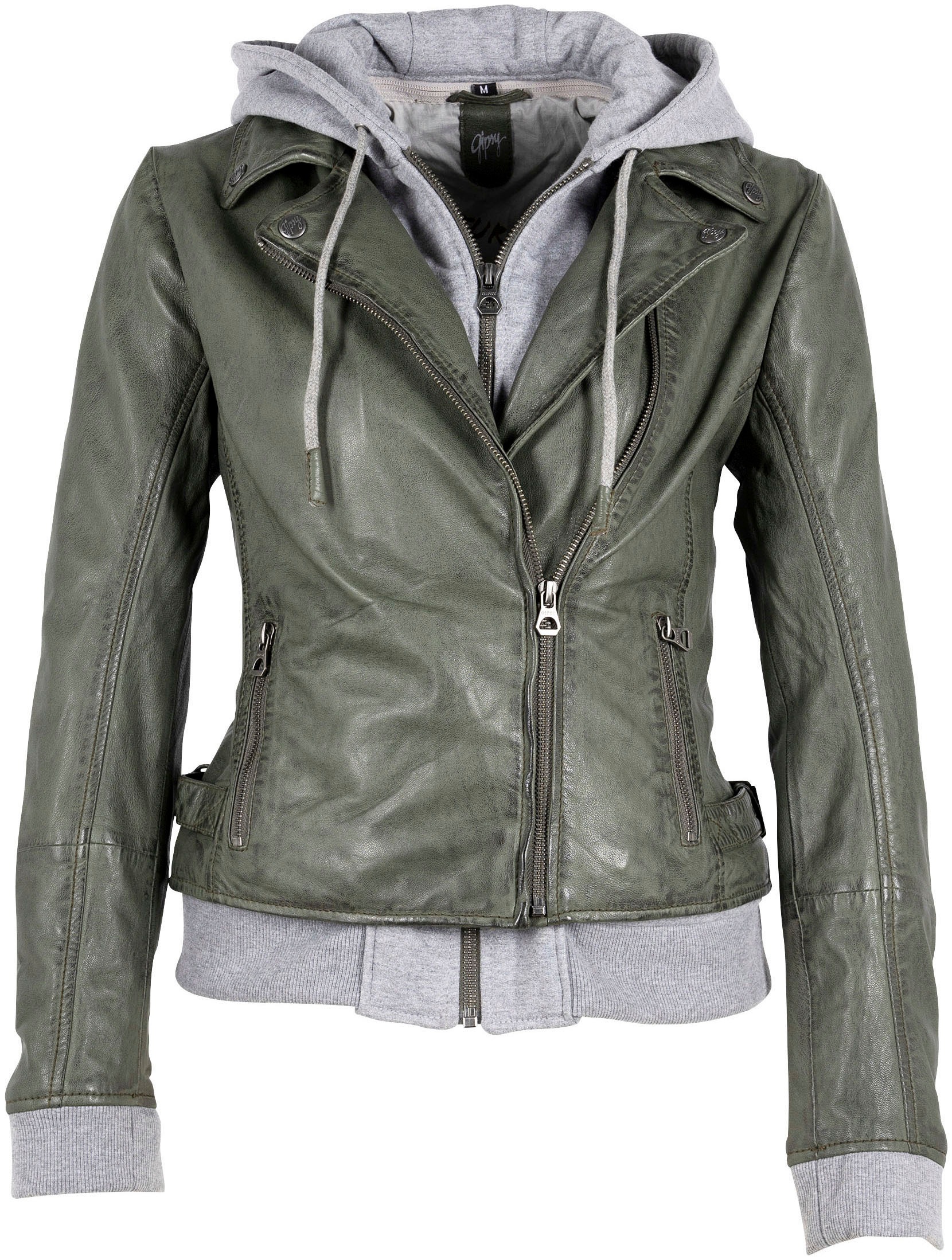 gipsy -  Bikerjacke "GWSkyla LEGV", mit Kapuze, 2-in-1-Lederjacke