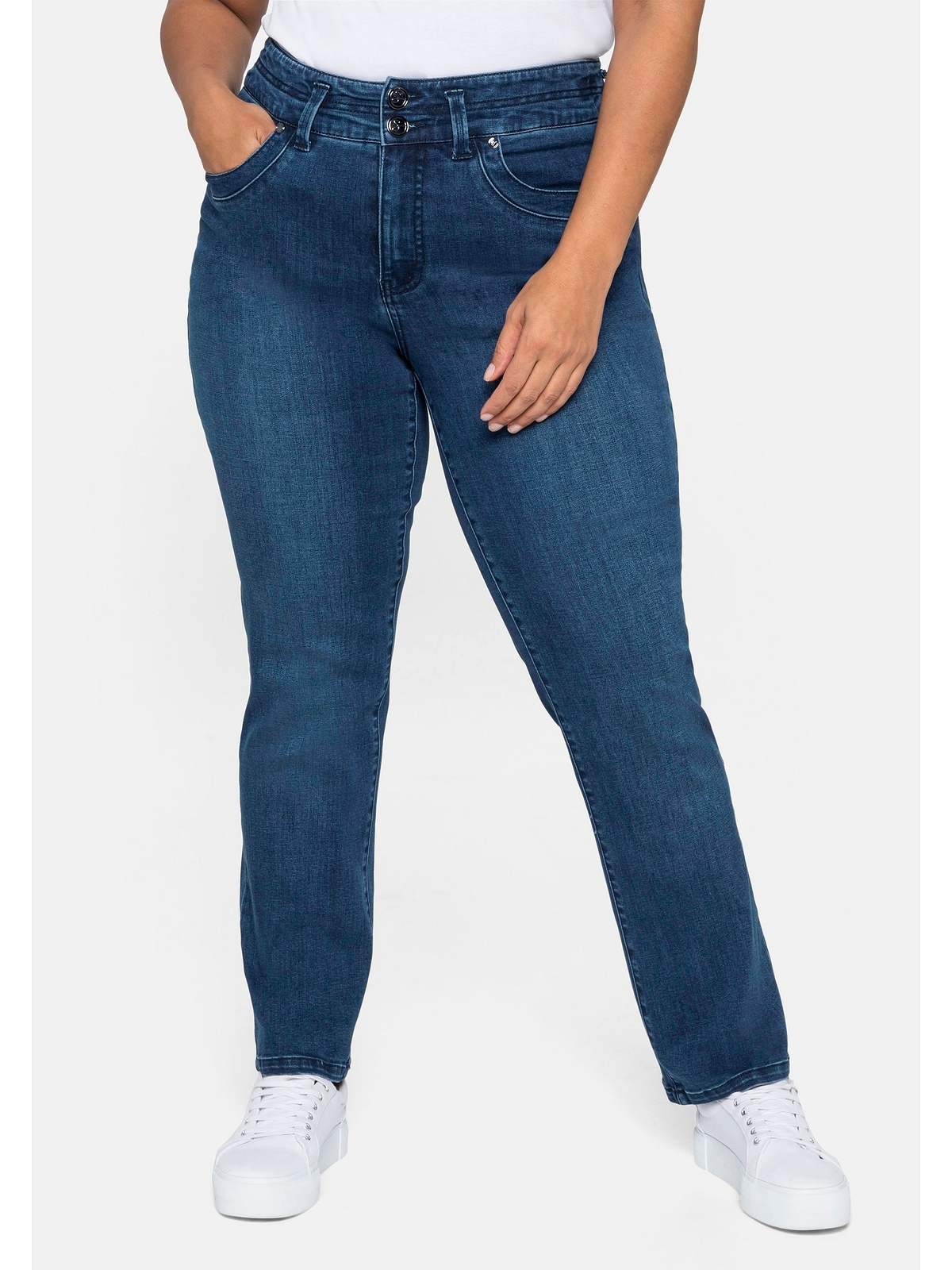 Sheego Gerade Jeans »Große Größen«, MANUELA für eine schmale Taille und kräftige  Oberschenkel online