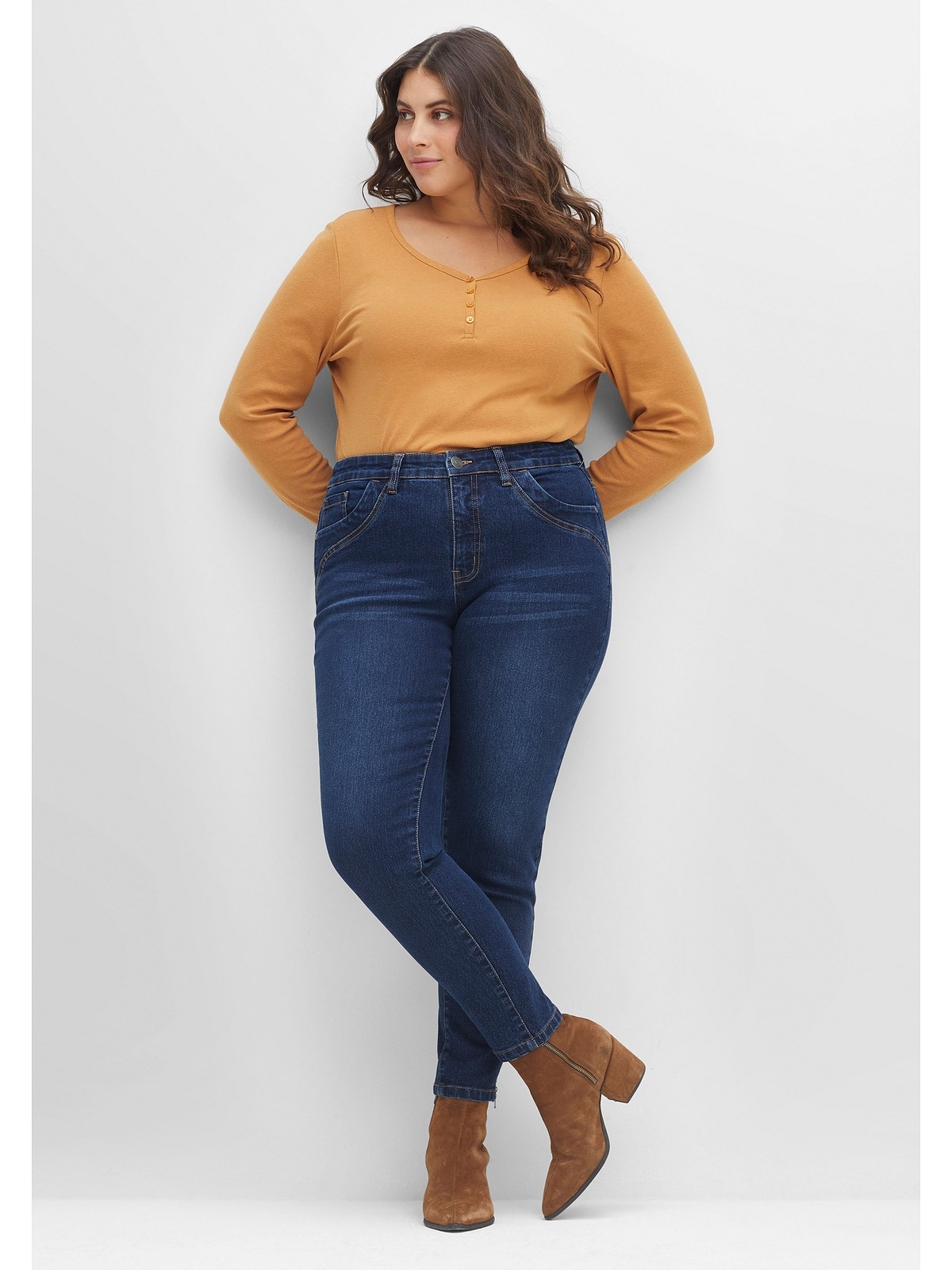 Sheego Stretch-Jeans »Große Größen«, online mit Zippern Saumabschluss am