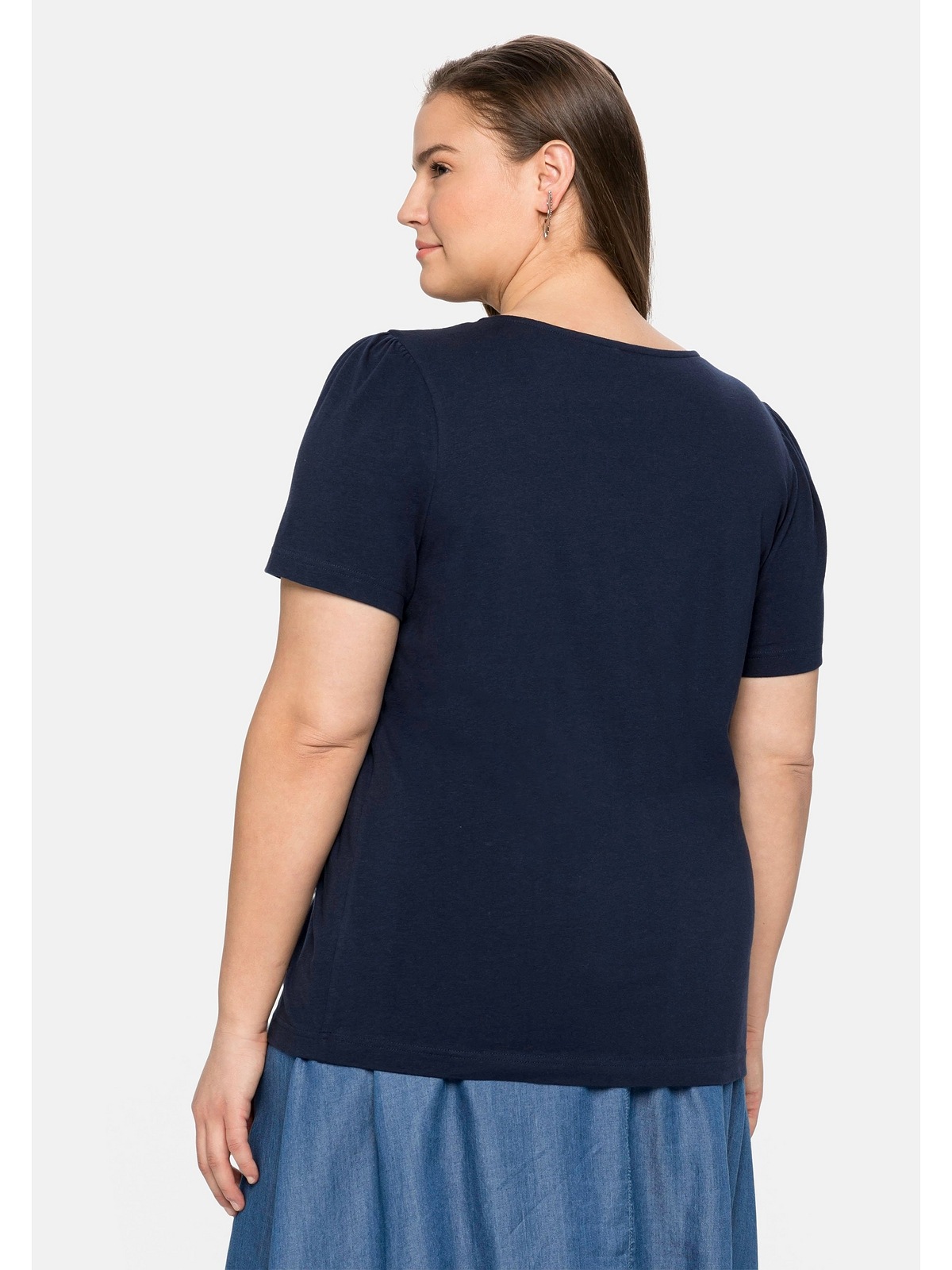 »Große mit Sheego Größen«, und Puffärmeln online T-Shirt kurzer leichten Knopfleiste