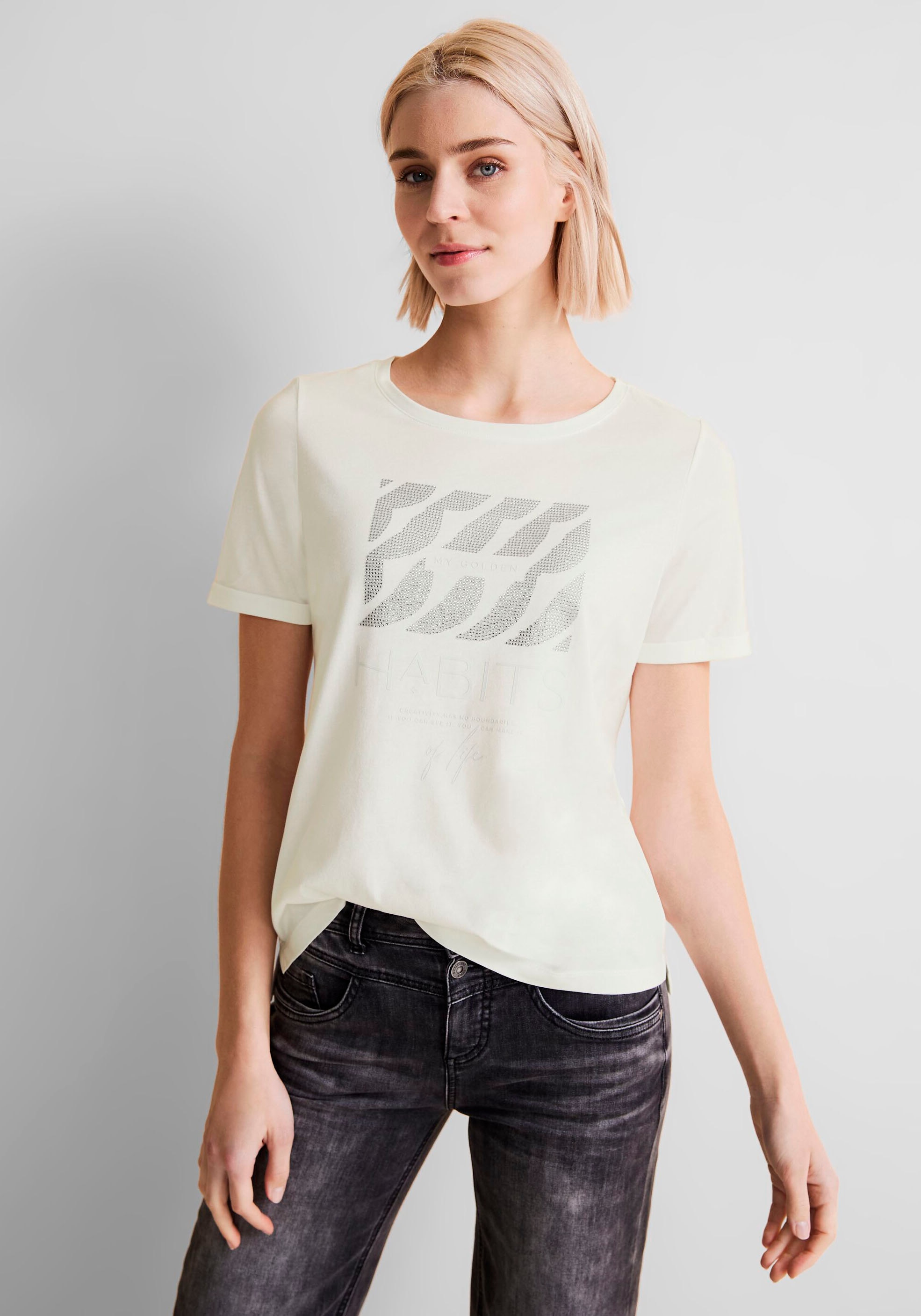 STREET ONE silberfarbenem | online I\'m kaufen mit Aufdruck walking T-Shirt