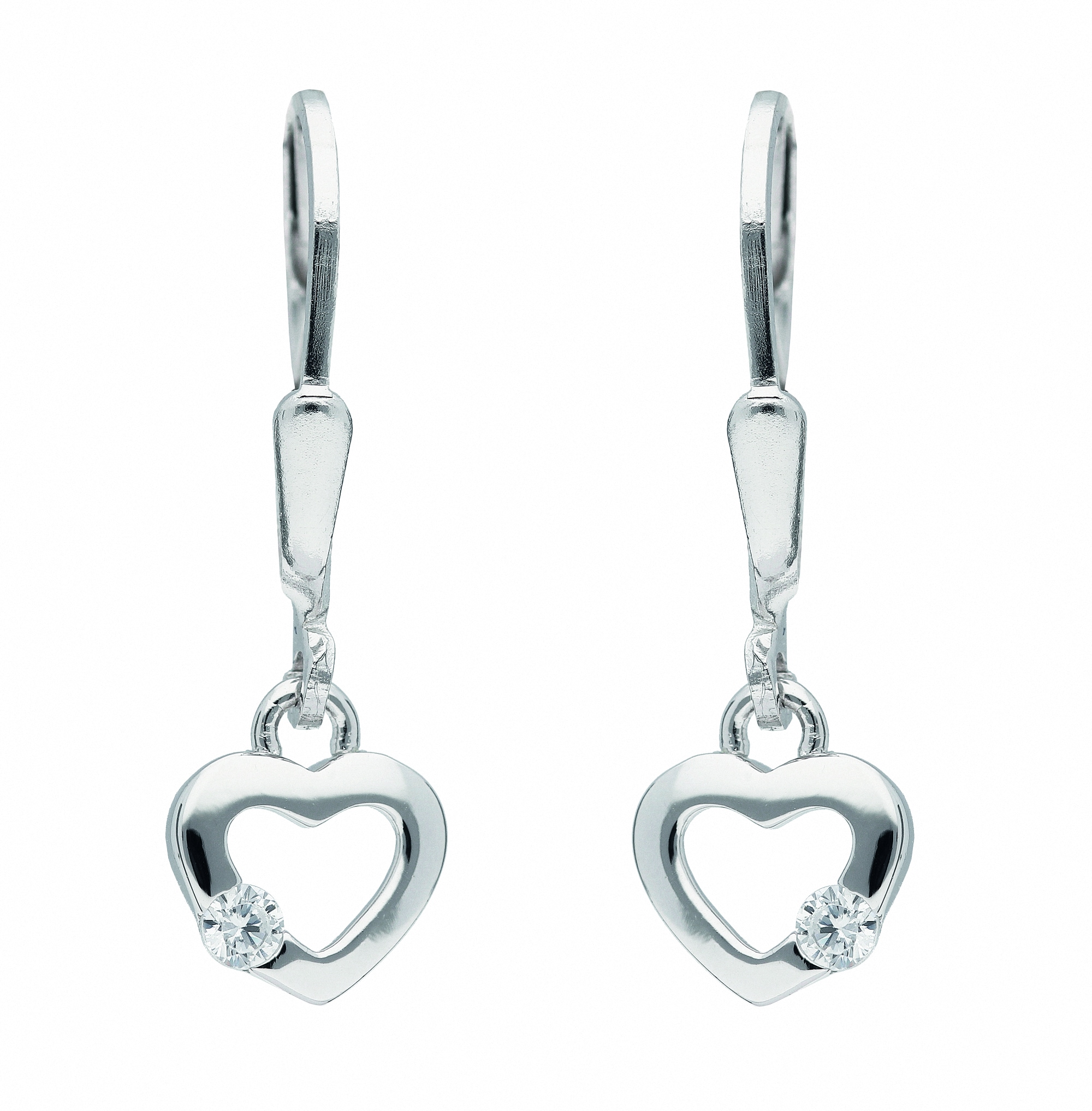 Adelia´s Paar Ohrhänger 925 Silber Ohrringe Ohrhänger Herz mit Zirkonia mit Zirkonia  Silberschmuck für Damen