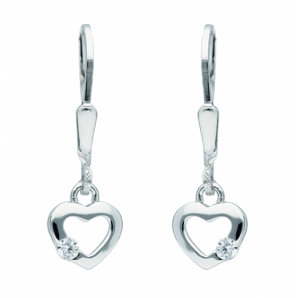Adelia´s Paar Ohrhänger 925 Silber Ohrringe Ohrhänger Herz mit Zirkonia mit Zirkonia  Silberschmuck für Damen