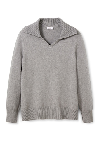 Sheego V-Ausschnitt-Pullover »Pullover«, in A-Linie, mit großem Rippstrick-Kragen kaufen