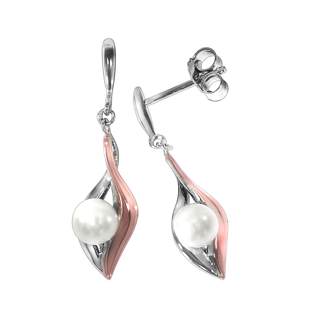 Zeeme Paar Ohrhänger 925/- Sterling Silber bicolor Perle weiß