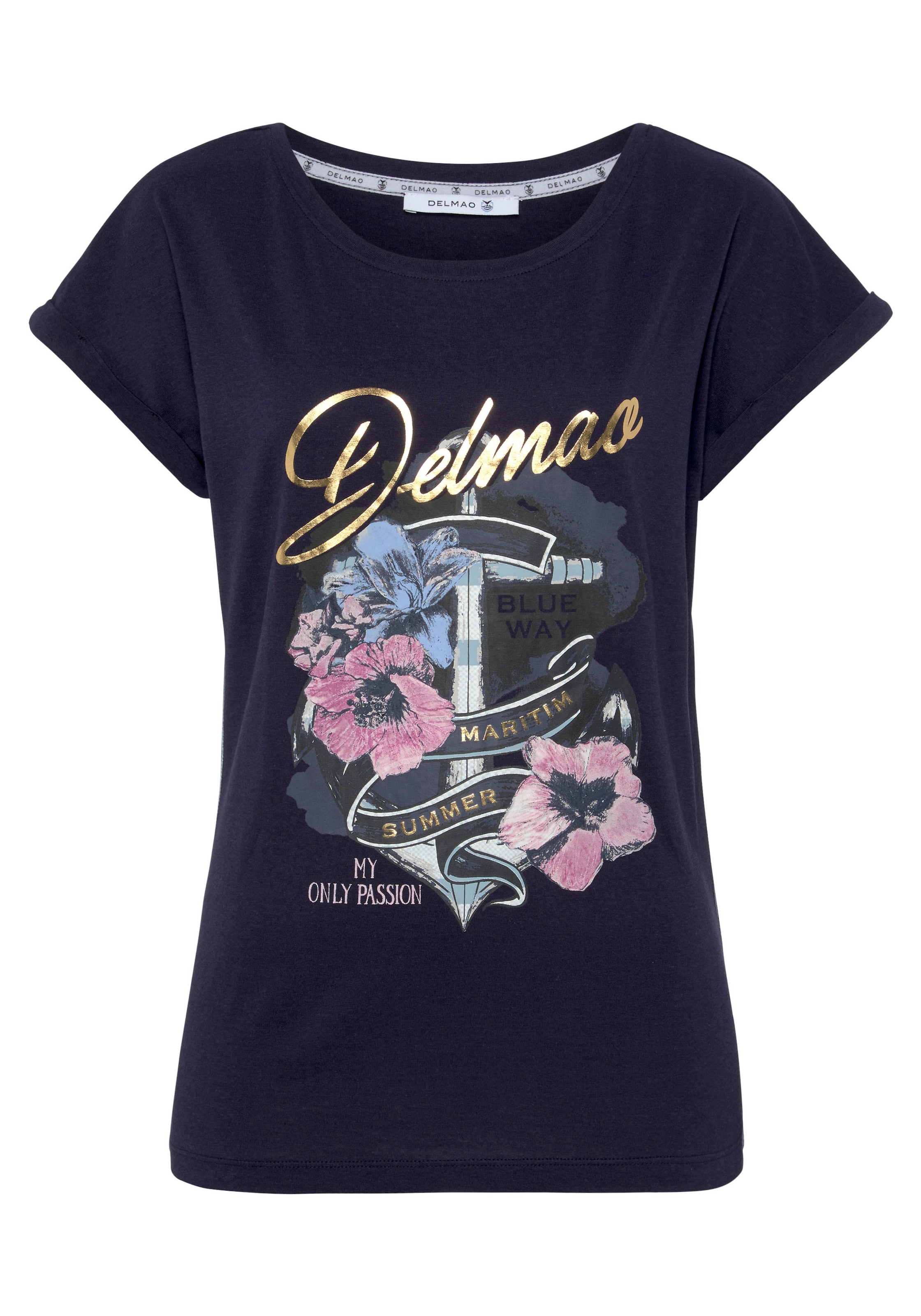 DELMAO Print-Shirt, mit geblümten MARKE! Anker-Logodruck NEUE shoppen 