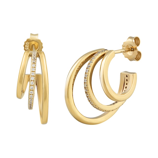 CAÏ Paar Creolen »Creolen aus 925 Silber vergoldet Triple Design mit  Zirkonia« kaufen | I\'m walking