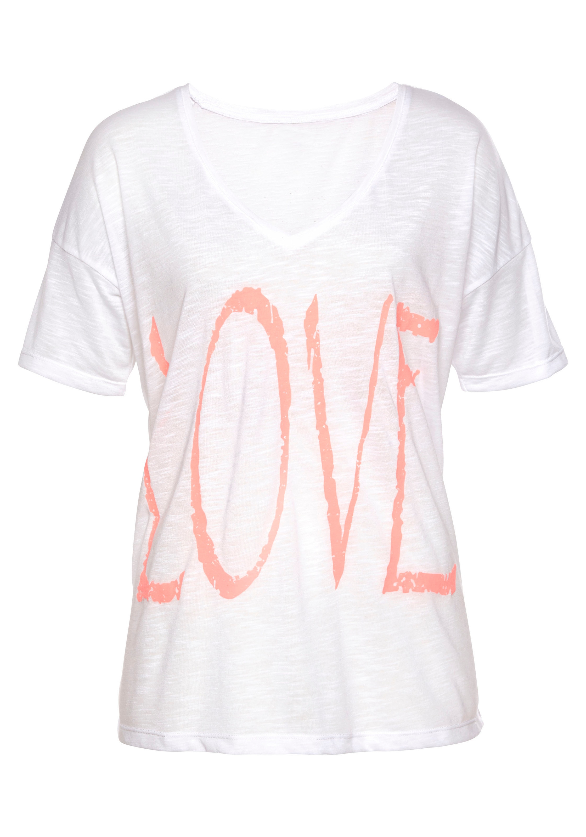 in Strandshirt mit Neonprint, Passform Vivance lockerer T-Shirt, V-Shirt, online