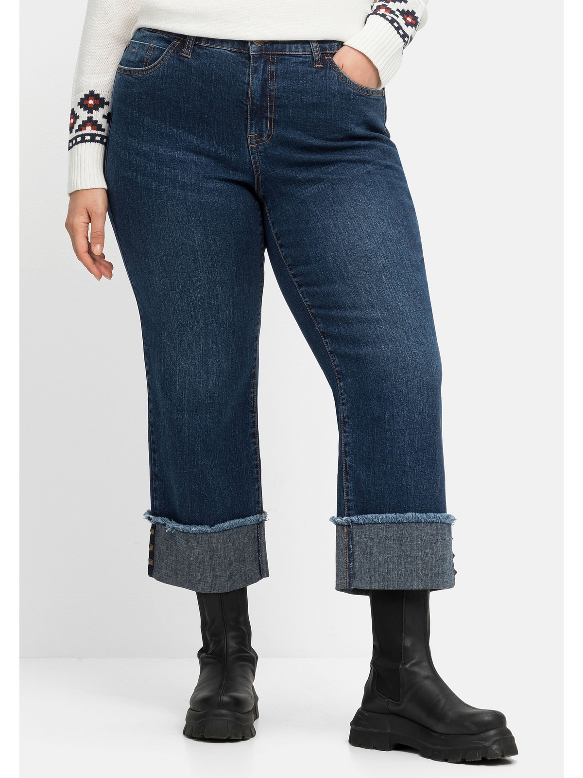 »Große aus Größen«, Sheego 7/8-Jeans mit Saum-Umschlag Denim, bestellen breitem