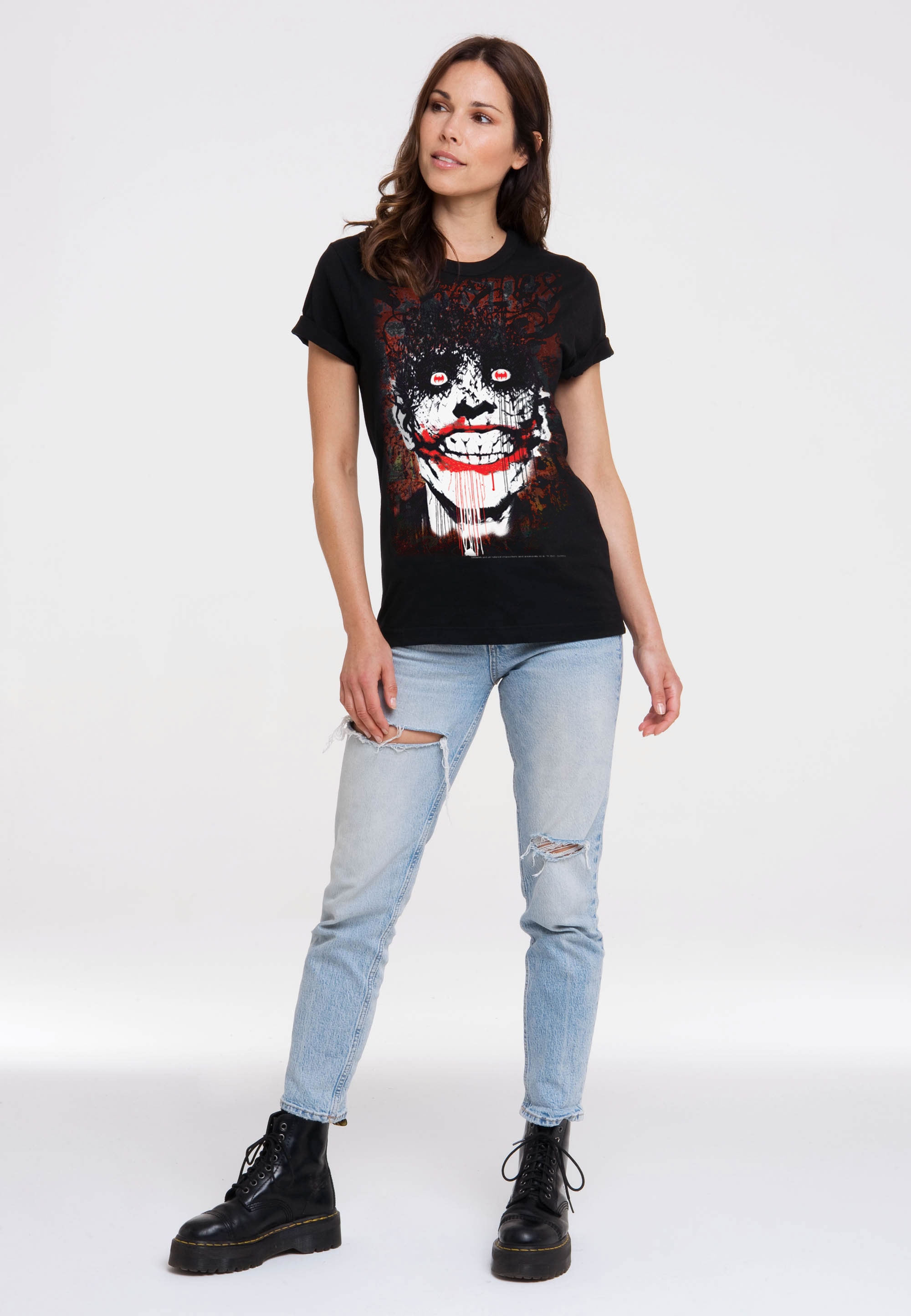 LOGOSHIRT T-Shirt Print | - Joker walking mit bestellen Bats Graffiti«, coolem »Batman Superschurken- I\'m
