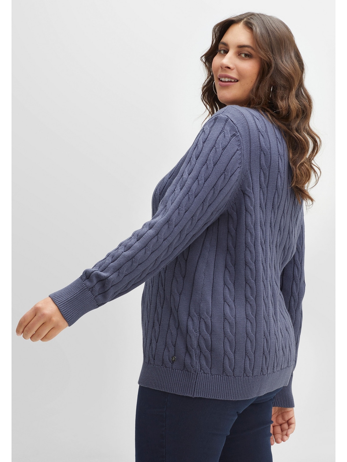 Sheego V-Ausschnitt-Pullover »Große Größen«, aus Baumwolle, mit Zopfmuster  online