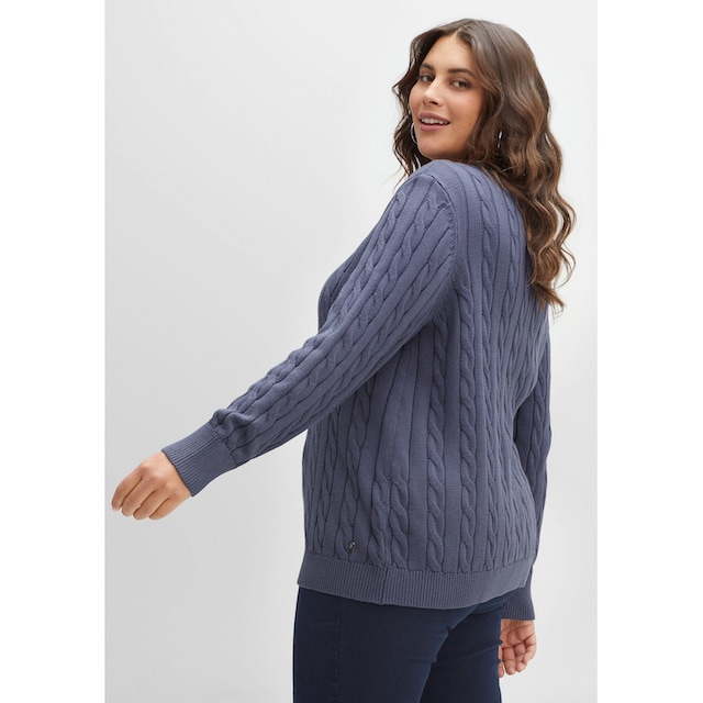 Sheego V-Ausschnitt-Pullover »Große Größen«, aus Baumwolle, mit Zopfmuster  online