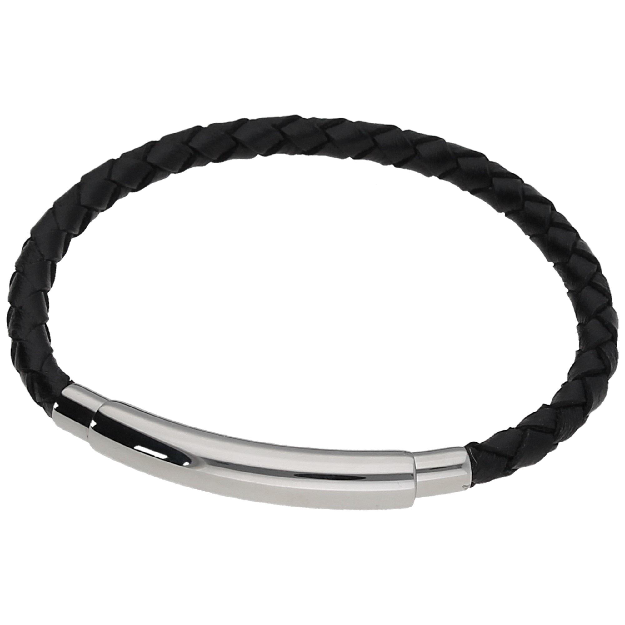 Jacques Charrel Armband »mit schwarzem Leder geflochten, Edelstahl« kaufen