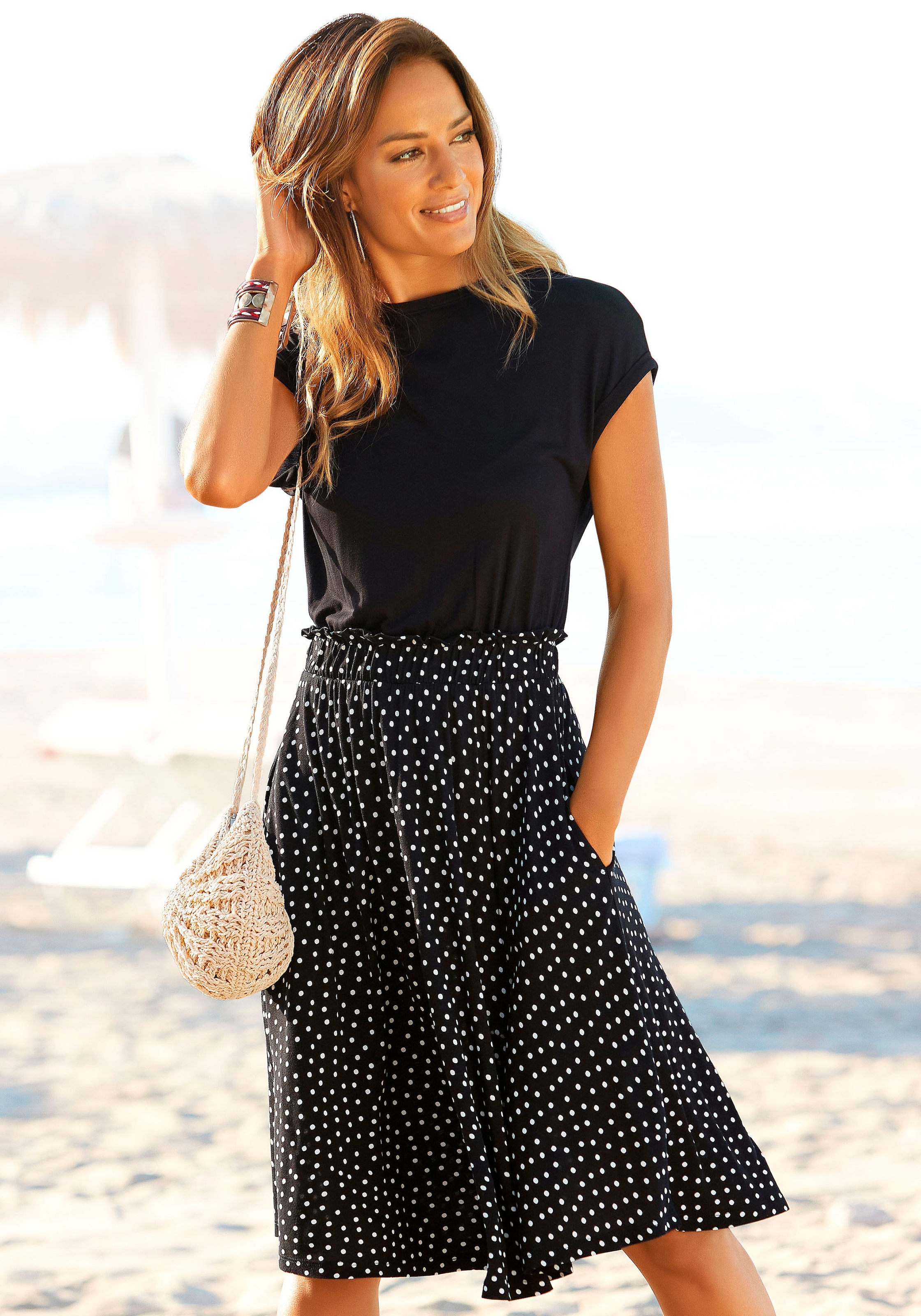 Beachtime Jerseykleid, und I\'m Taschen, mit sommerlich, walking Paperbag-Bund Druckkleid, | elegant online