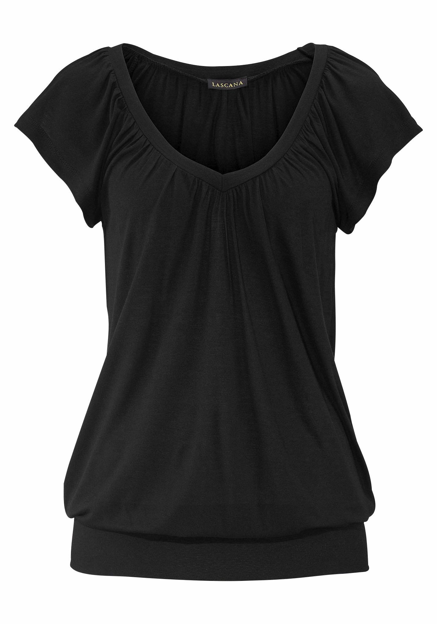 LASCANA V-Shirt, mit breitem mit kaufen V-Ausschnitt, Basic Gummizugbund, T-Shirt