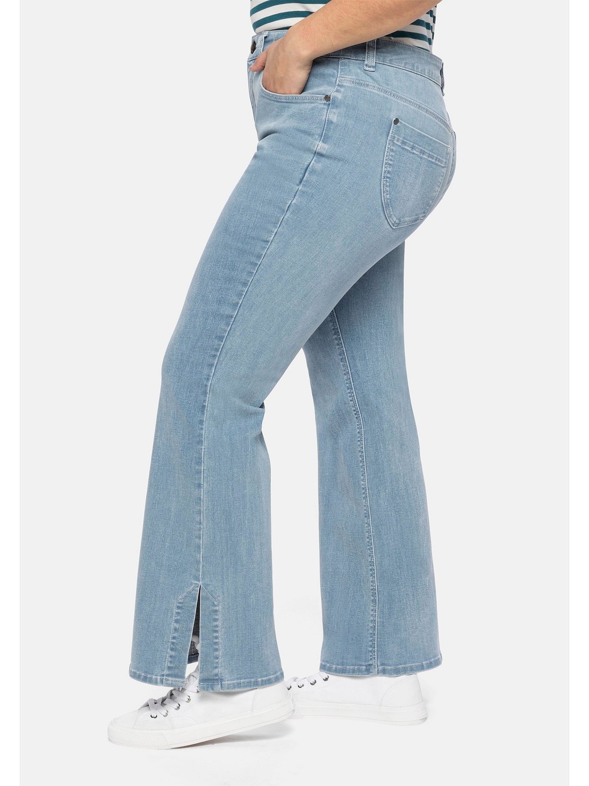 Sheego Bootcut-Jeans I\'m elastischem aus Schlitzen seitlichen kaufen Größen«, walking | mit »Große Denim