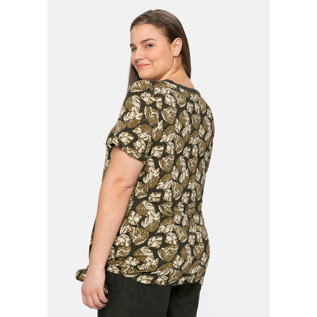 Sheego T-Shirt Große Größen mit Blätterprint und Knoten am Saum