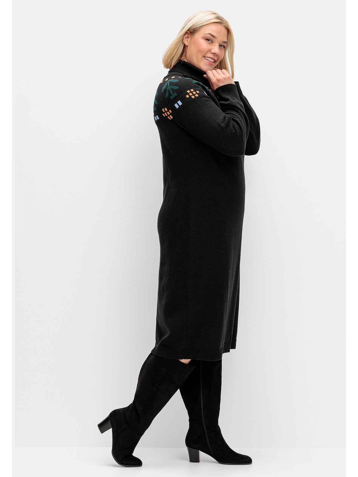 Sheego Strickkleid »Große Größen«, mit Intarsienstrick und Stehkragen | I'm  walking