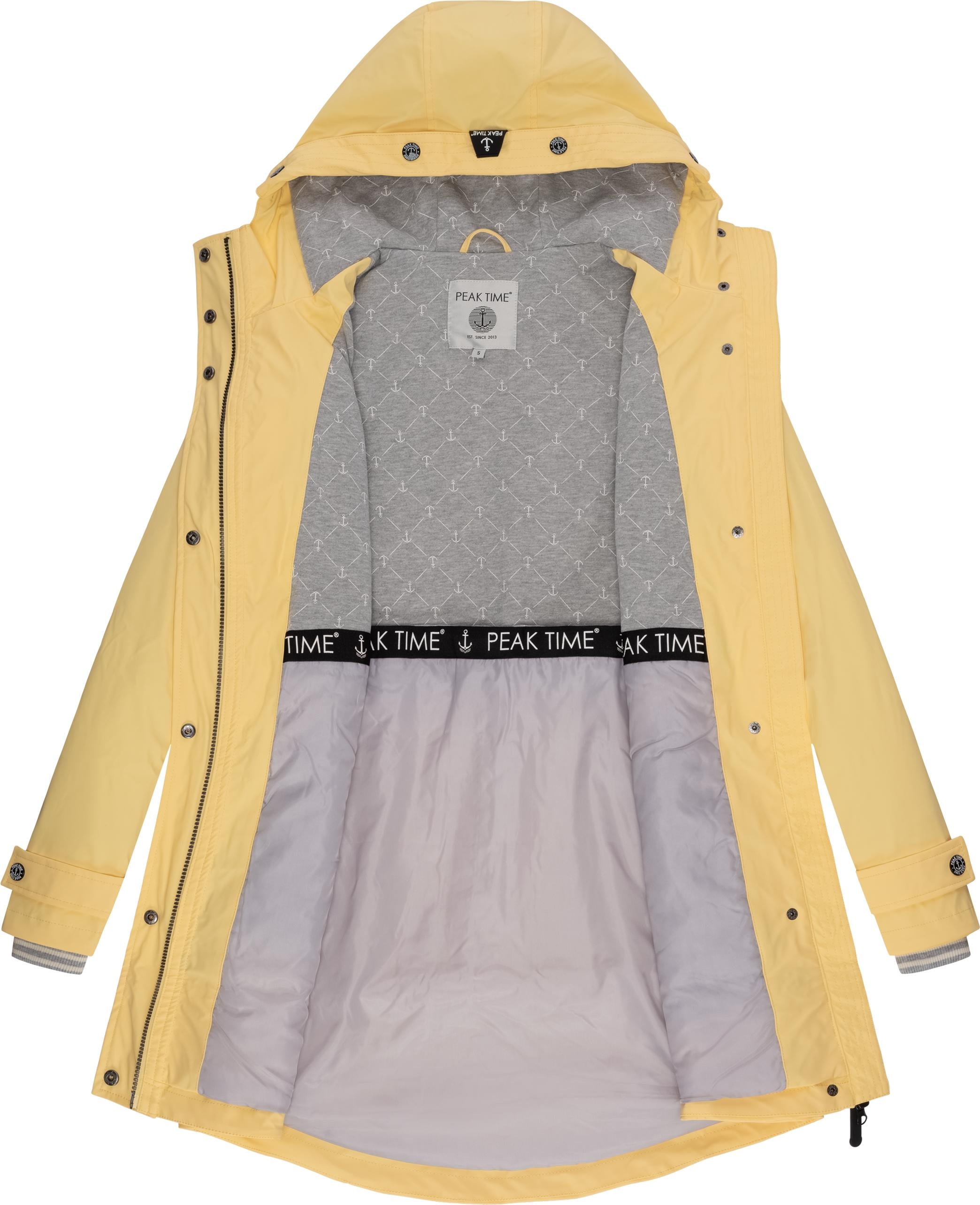 »L60042«, für stylisch TIME Regenmantel taillierter Damen Regenjacke mit PEAK Kapuze, shoppen