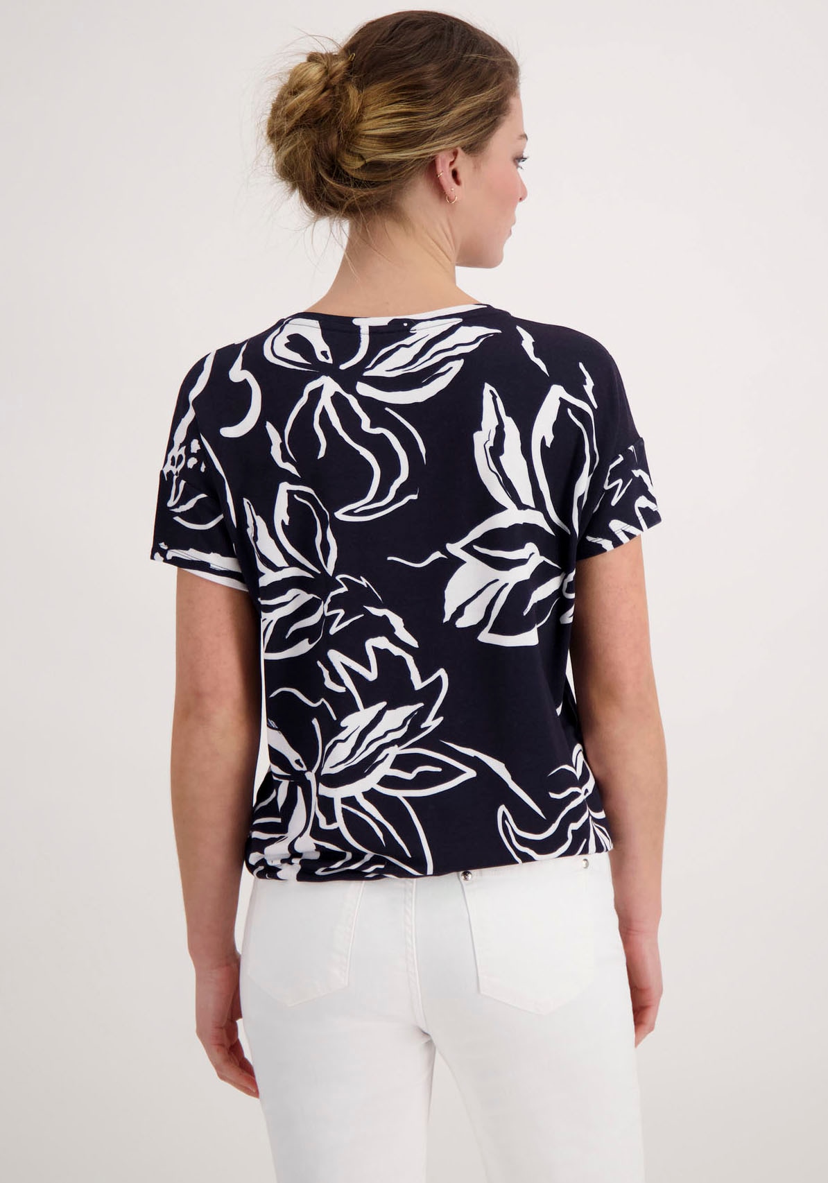 Monari Rundhalsshirt, mit Glitzerschrift und Blumendruck bestellen | I\'m  walking | T-Shirts