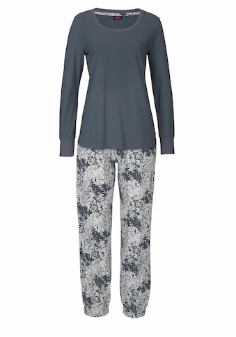 Pyjama, (2 tlg., 1 Stück), mit gemusterter Hose und passendem Langarmshirt
