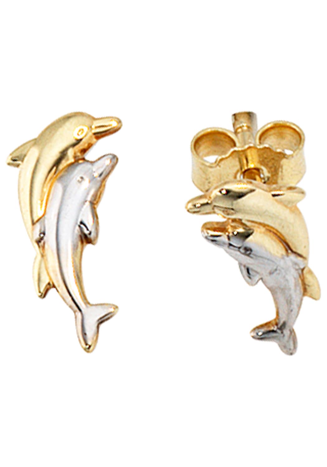 JOBO Paar I\'m bicolor kaufen »Delfine«, Ohrstecker walking Gold 333 online 