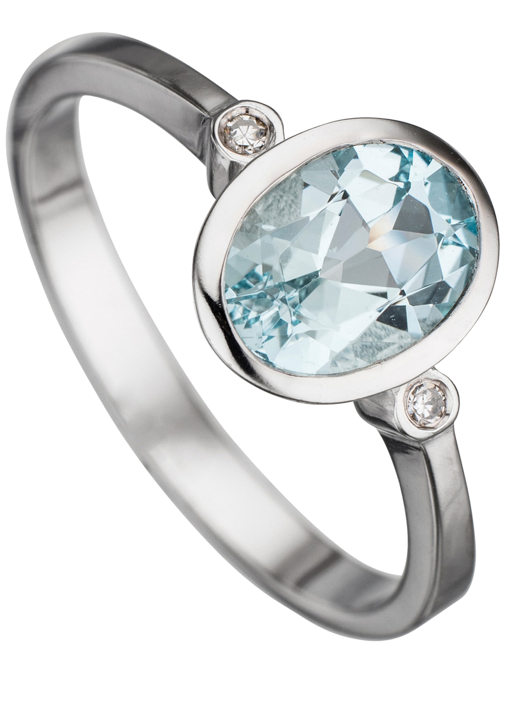 JOBO Diamantring Ring mit Aquamarin und 2 Diamanten 585 Weißgold