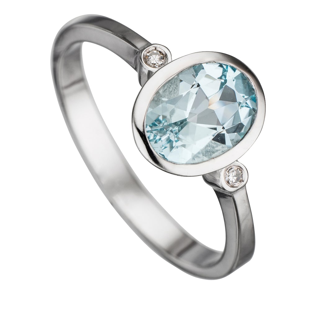 JOBO Diamantring Ring mit Aquamarin und 2 Diamanten 585 Weißgold