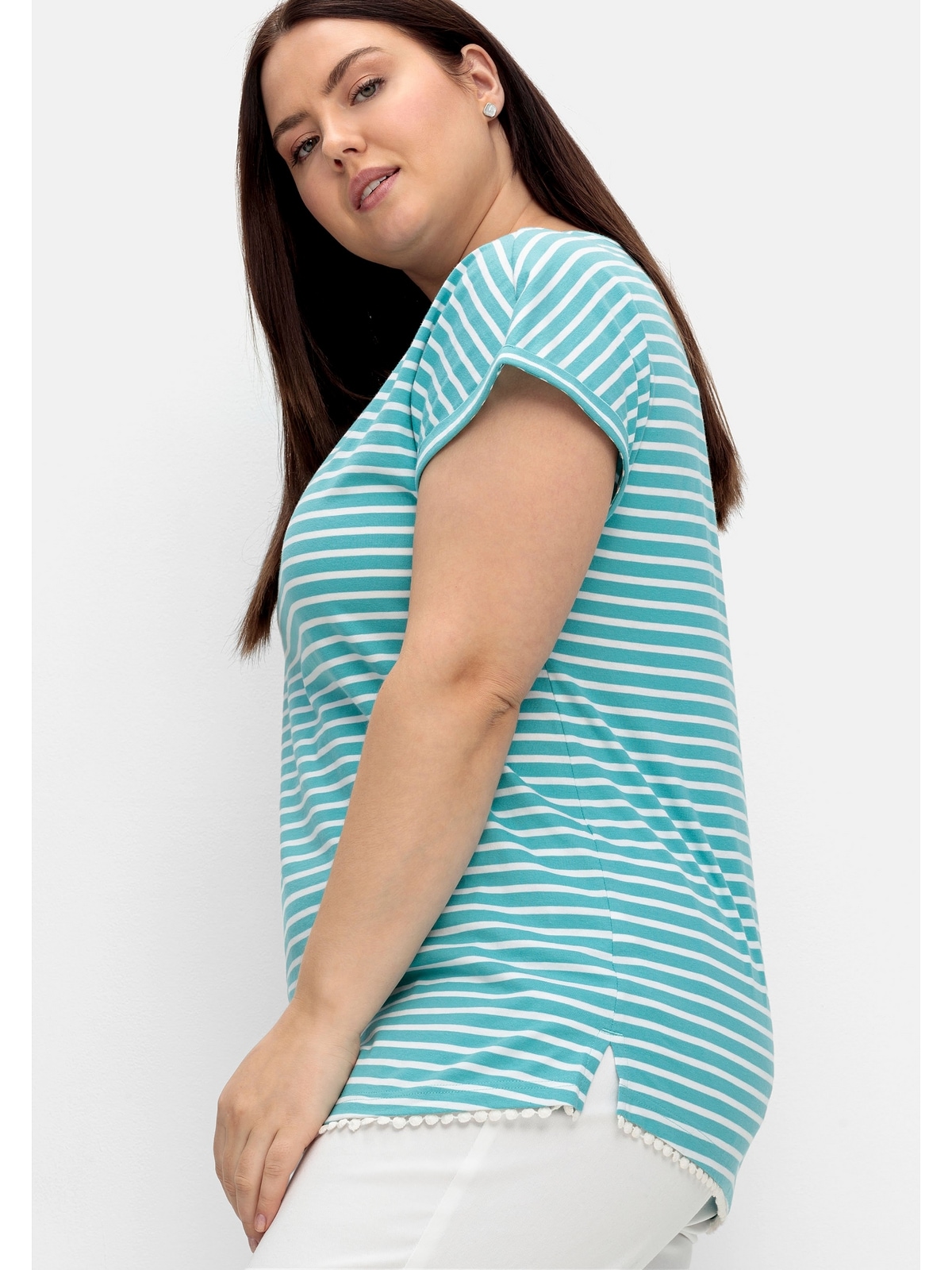 Sheego Oversize-Shirt »Große Größen«, mit garngefärbten Ringeln und  Dekokante am Saum kaufen