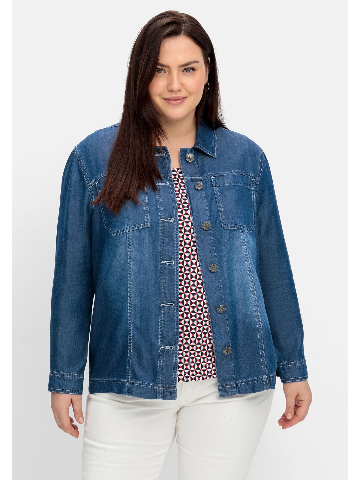 Jeans-Optik, Größen«, Kapuze, | I\'m TENCEL™ Lyocell aus shoppen »Große Hemdjacke ohne walking in Sheego