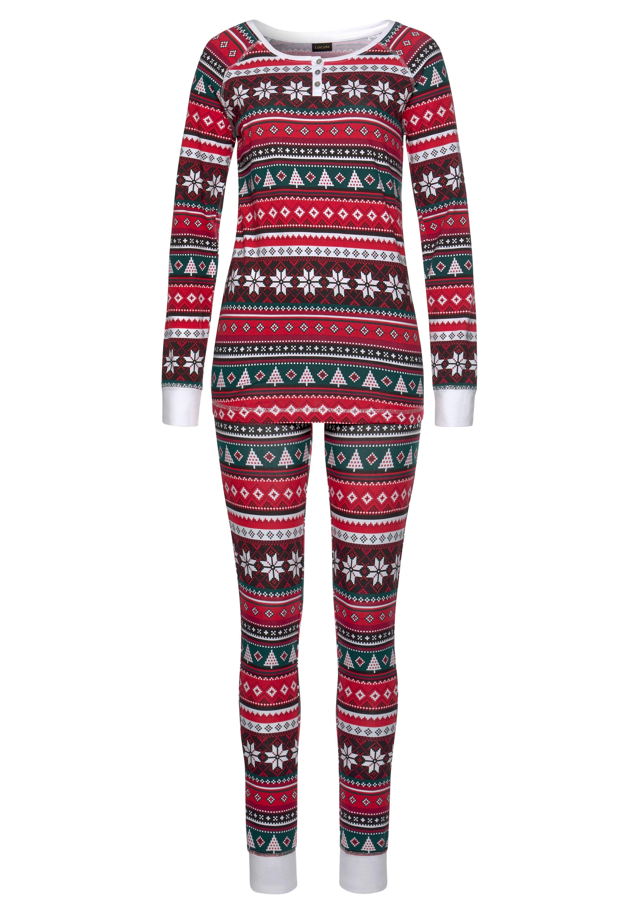 LASCANA Pyjama, (2 tlg., 1 auf Wäsche weihnachtlichem bestellen mit Muster Rechnung & Stück)