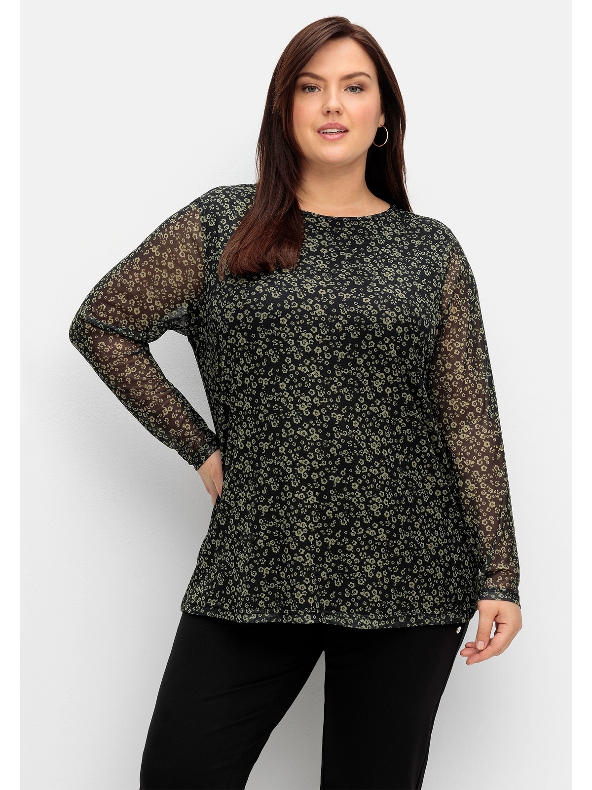 kaufen I\'m walking | »Große Blüten-Minimalprint online Langarmshirt Größen«, Mesh, Sheego mit aus