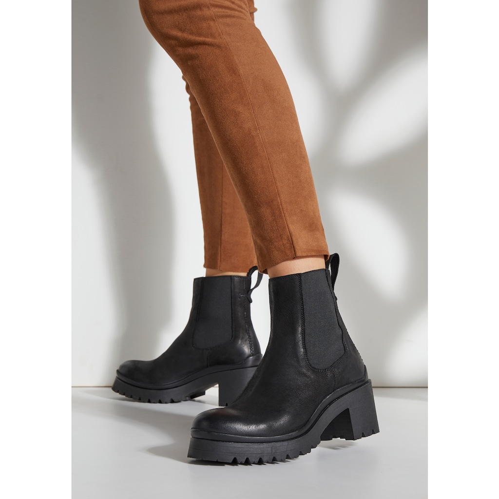 LASCANA Stiefelette, Chelsea Boots aus Leder mit modischem Blockabsatz