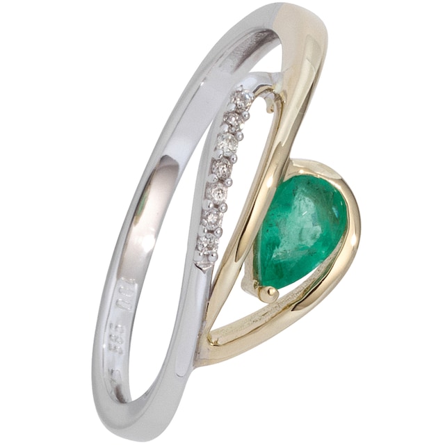 JOBO Fingerring »Ring mit Smaragd und 7 Diamanten«, 585 Gold bicolor online  kaufen | I'm walking