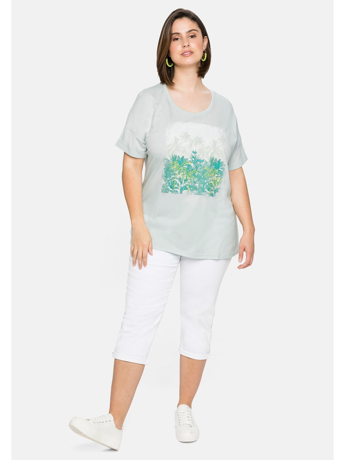 Sheego T-Shirt »Große Größen«, und online Ärmelaufschlag mit Frontdruck