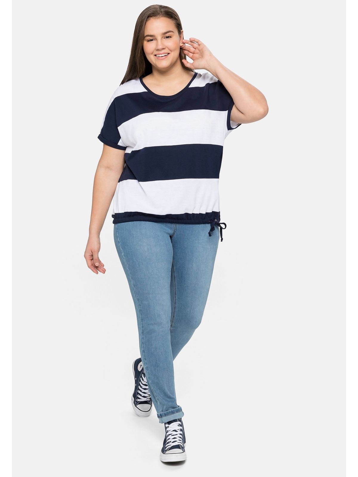 Sheego T-Shirt »Große shoppen Saum Größen«, am Tunnelzug mit Blockstreifen und