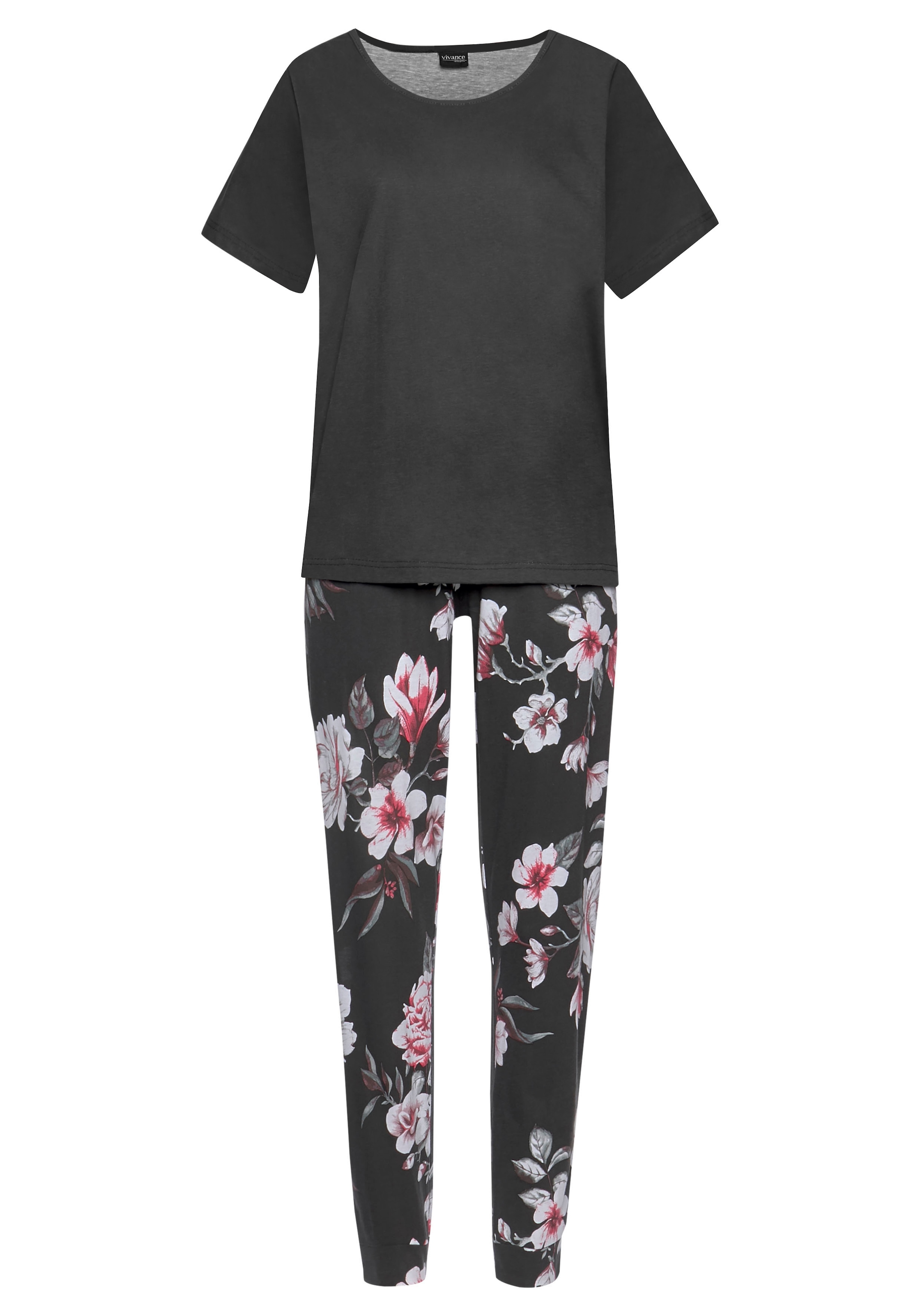 Vivance Dreams Pyjama, mit Hortensienmuster & Wäsche auf Rechnung bestellen