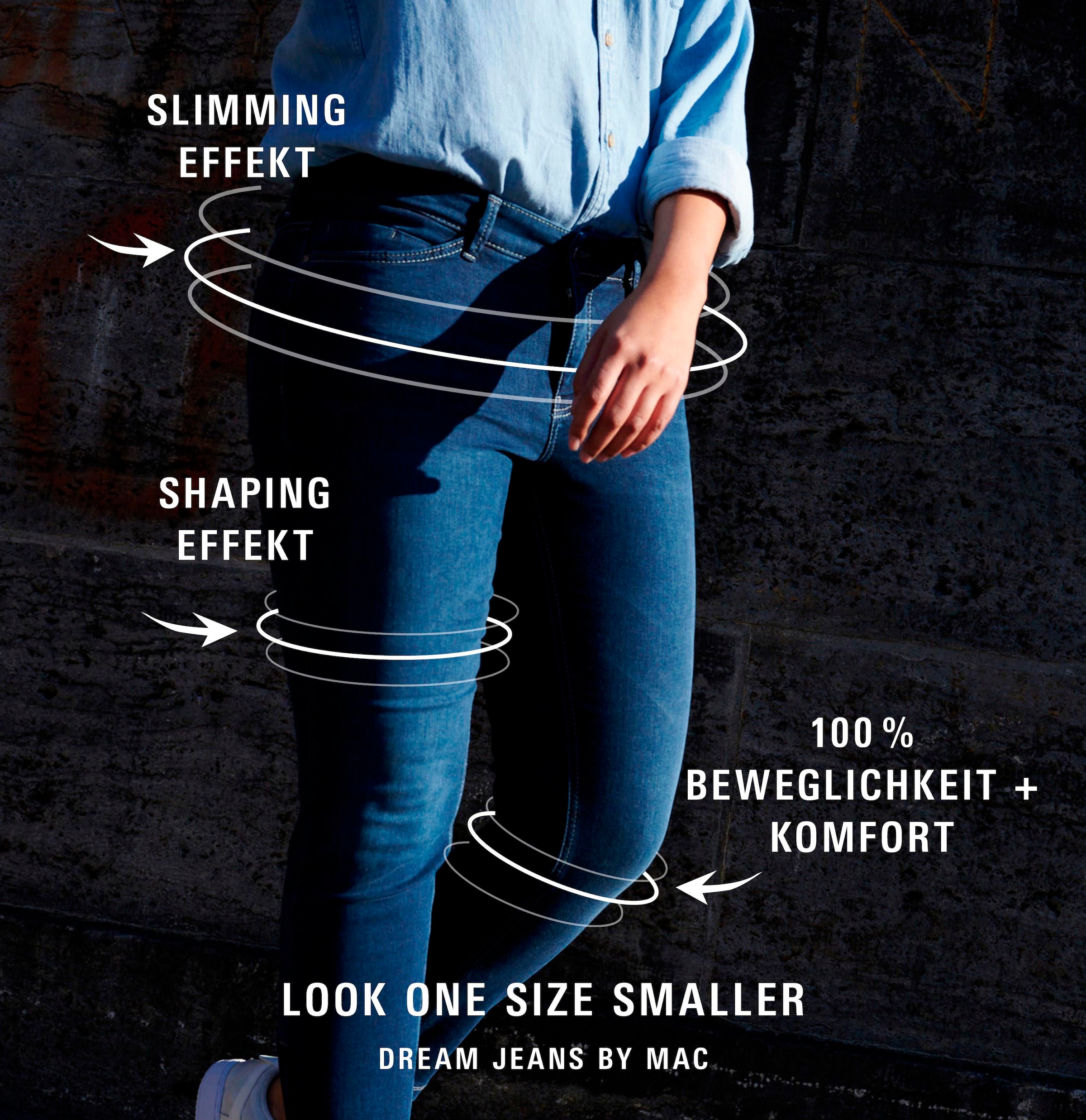 Qualität MAC Hochelastische Skinny«, »Dream online sorgt Skinny-fit-Jeans Sitz perfekten den für