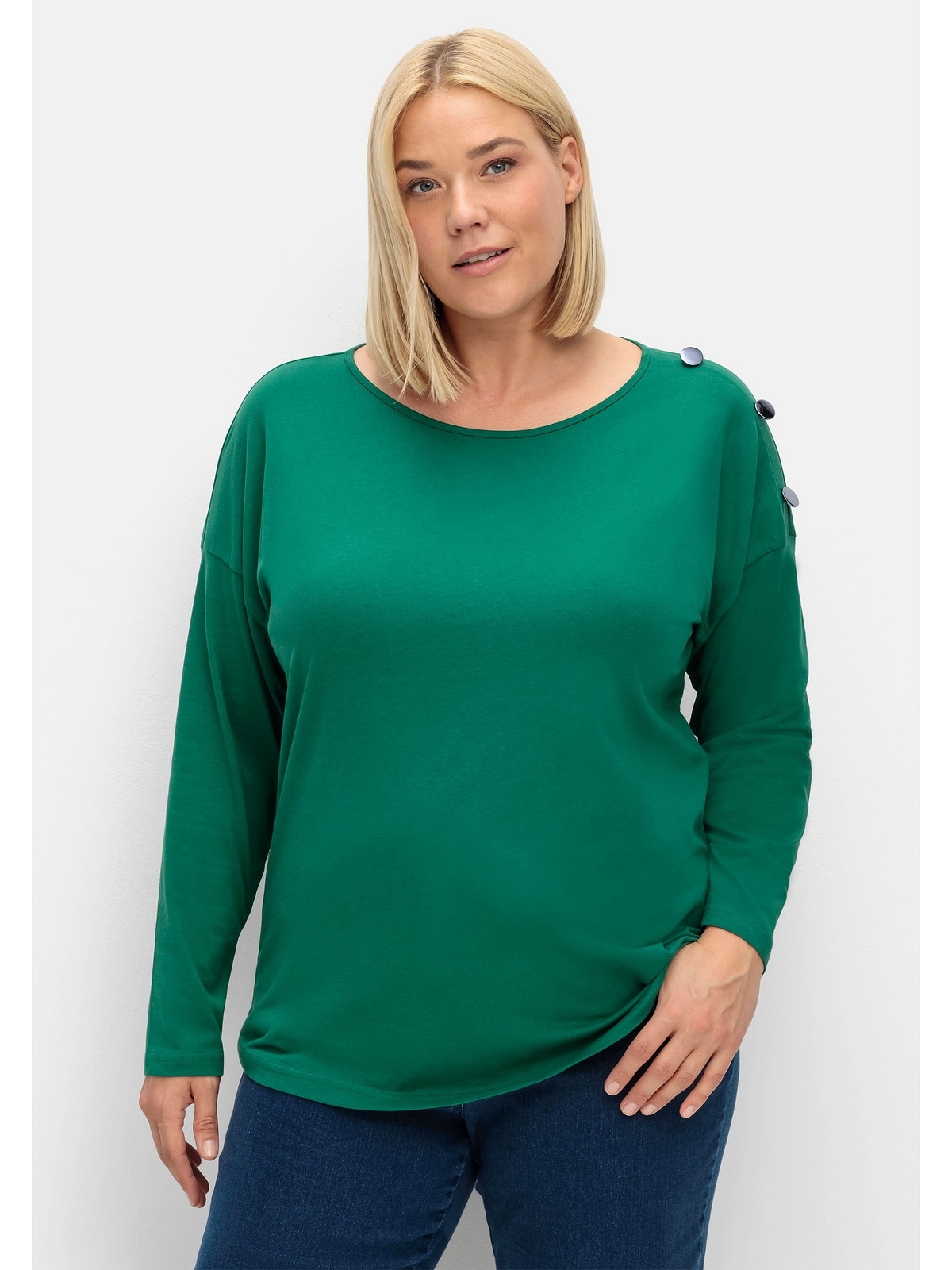 Sheego Langarmshirt »Große Größen«, mit Schmuckknöpfen auf der Schulter  online kaufen | I'm walking