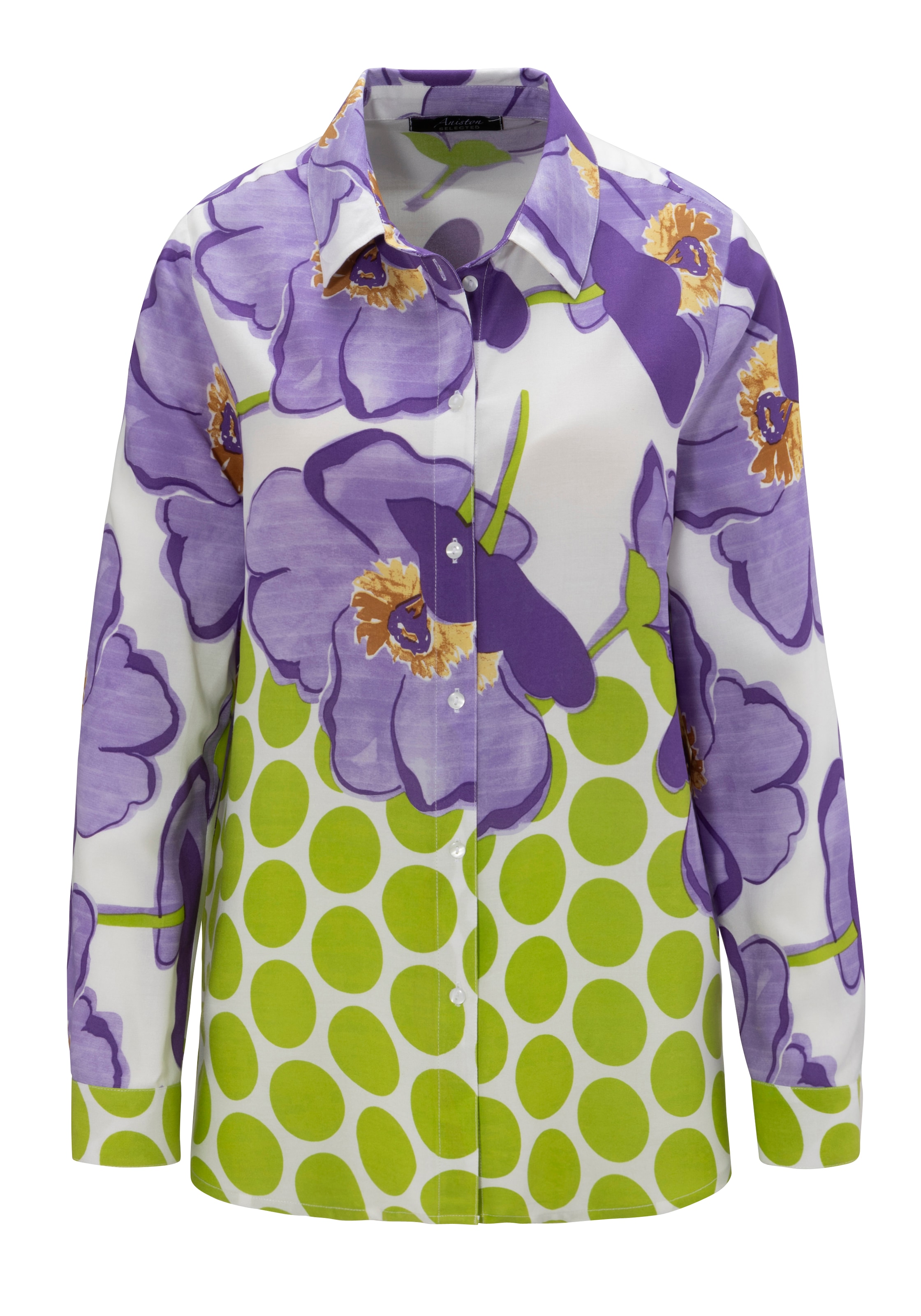 Bordüre plakativem KOLLEKTION NEUE - I\'m walking SELECTED | online Hemdbluse, kaufen mit gepunkteter und Aniston Blütendruck